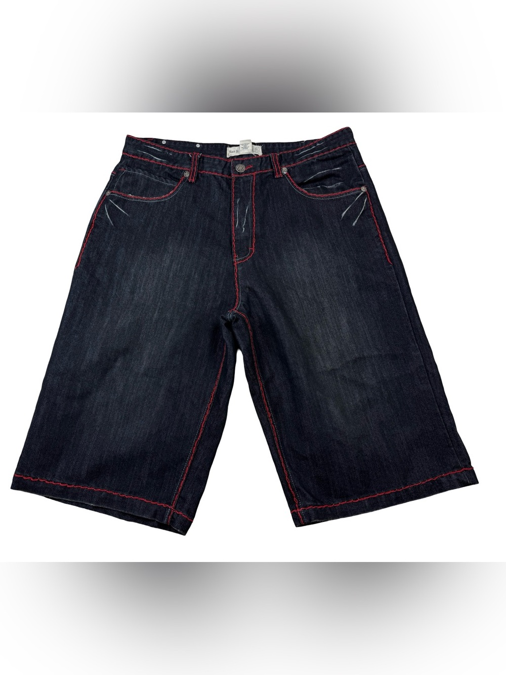 Raw Blue Jeans Men's Size 38 Denim Red Jean Shorts Baggy Rap Y2K Vintage